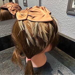 Fascinator Hat Cathay Satin Bow Feather Elegant Brown Vintage